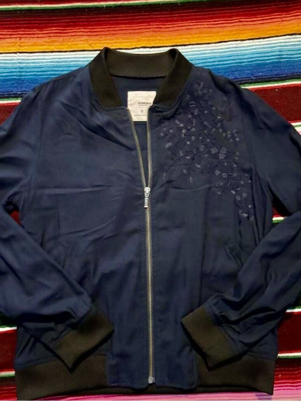 Sonoma Navy Blue Embroidered Bomber Jacket